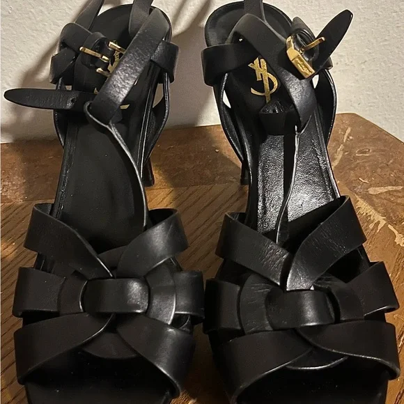 Saint Laurent Black Heels with Strappy Design and Platform Sole - Picture 1 of 7